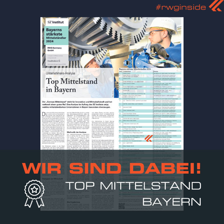 Auszeichnung 2024: 2024: Laut einer vom SZ Institut beauftragten und von der Creditreform durchgeführten Analyse haben wir es unter die TOP 50 der stärksten Mittelständler in Bayern geschafft.